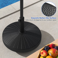 24kg Round Resin Umbrella Base, Rattan Designed Outdoor Umbrella Stand W/Lockable Wheels