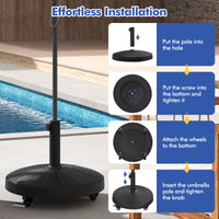 24kg Round Resin Umbrella Base, Rattan Designed Outdoor Umbrella Stand W/Lockable Wheels