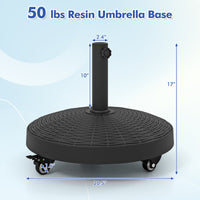 24kg Round Resin Umbrella Base, Rattan Designed Outdoor Umbrella Stand W/Lockable Wheels