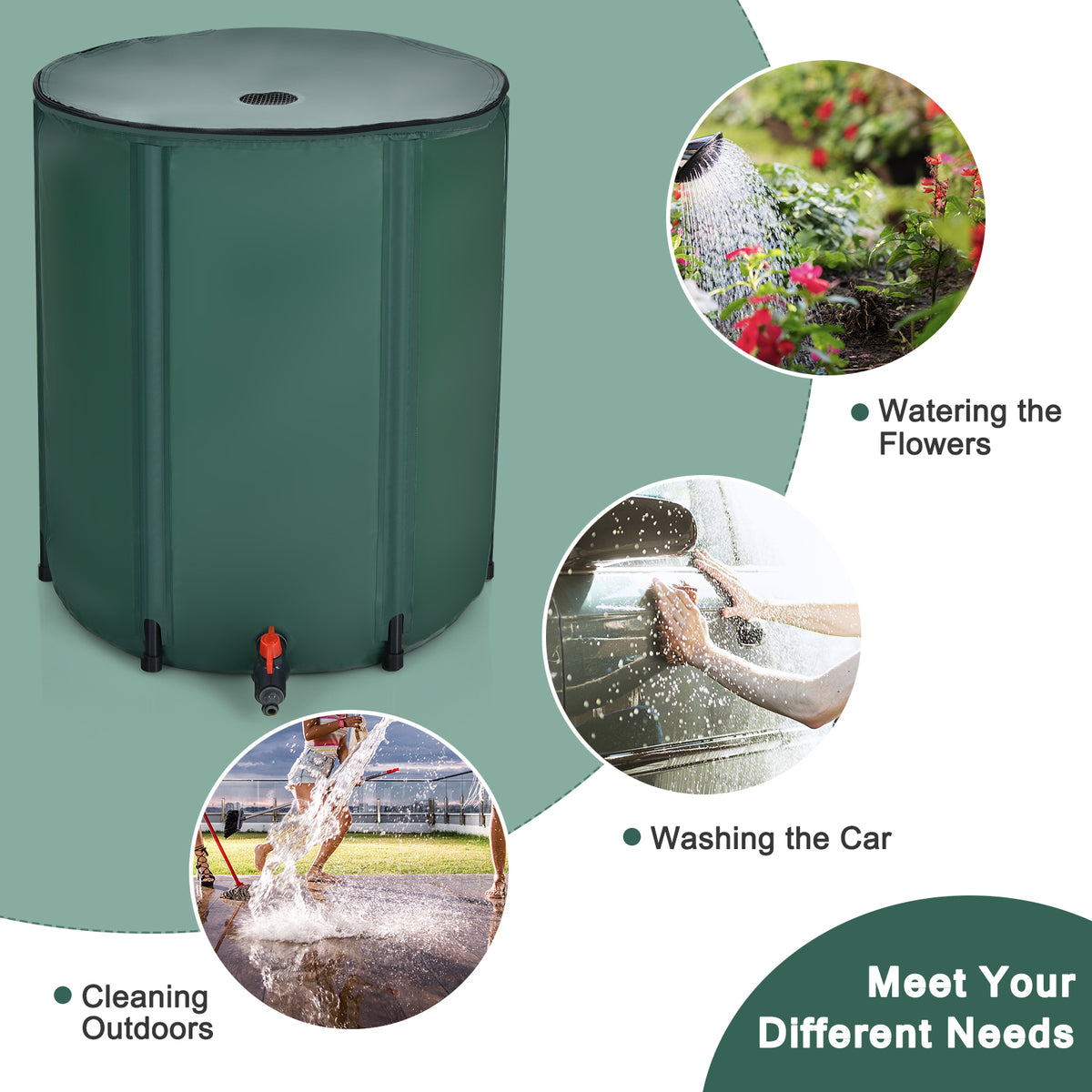 200L/225L Collapsible Rain Barrel, Water Storage Container