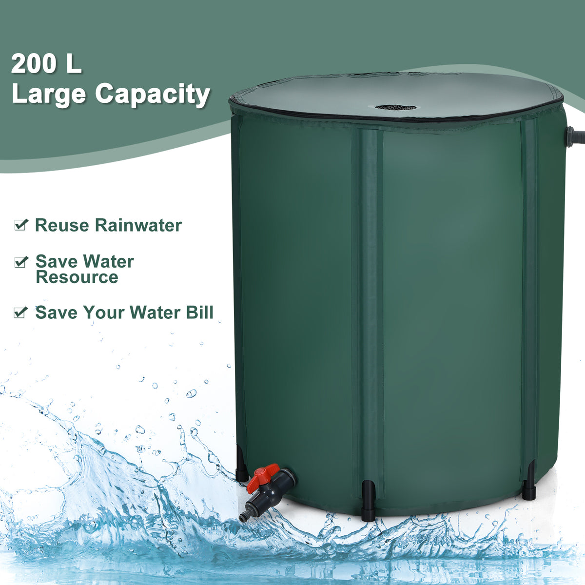 200L/225L Collapsible Rain Barrel, Water Storage Container