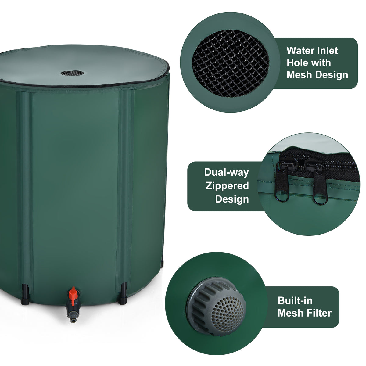200L/225L Collapsible Rain Barrel, Water Storage Container