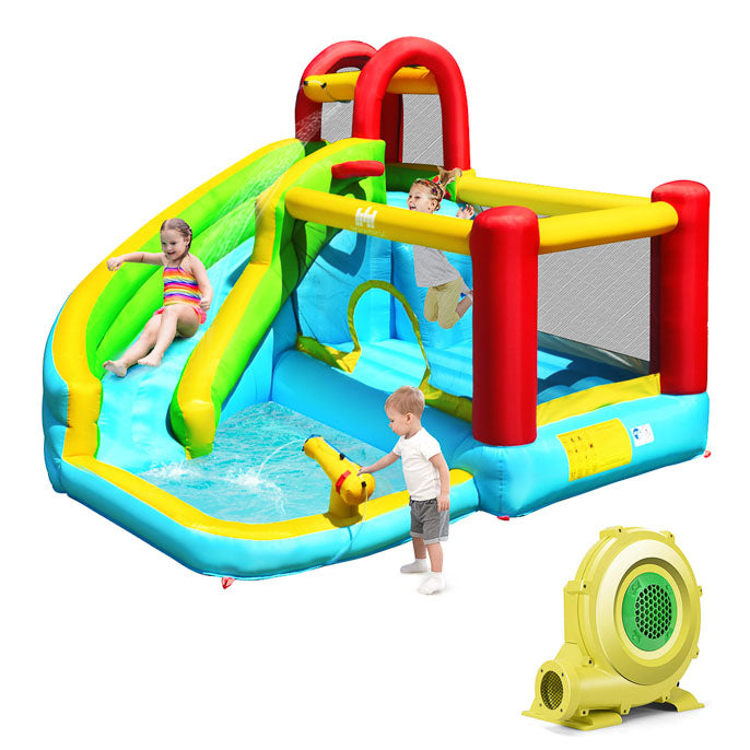6 in 1 Inflatable Water Slide Water Park, Kids Jumping Castle Splash Pool w/Climbing Wall