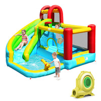 6 in 1 Inflatable Water Slide Water Park, Kids Jumping Castle Splash Pool w/Climbing Wall