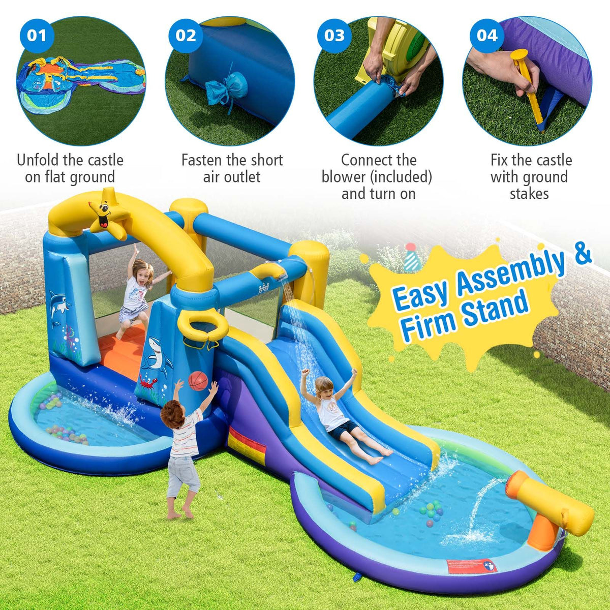 Ocean Inflatable Castle Inflatable Bounce House with 680W Blower