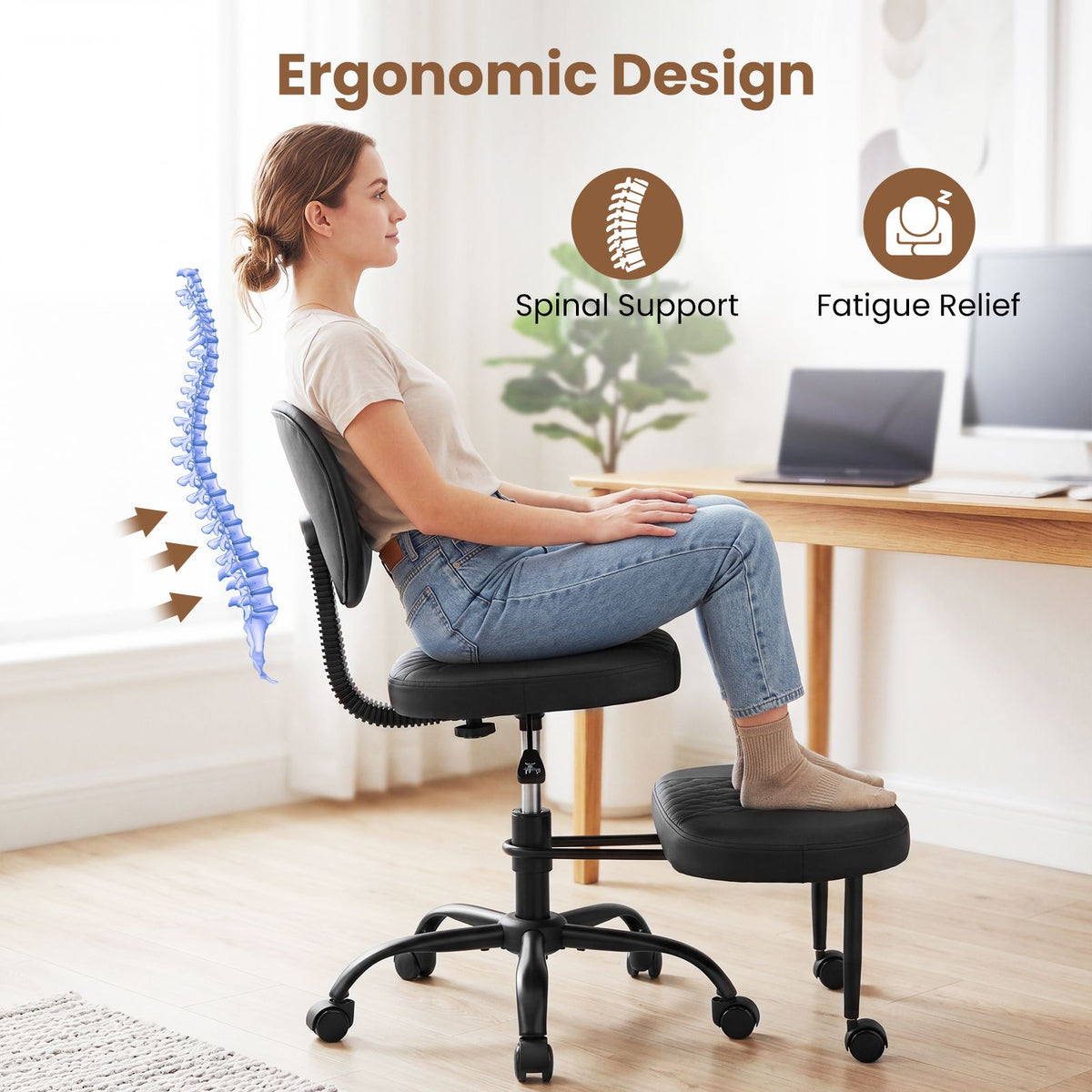 Ergonomic Cross Legged Office Chair with Wheels and Height Adjustable Seat