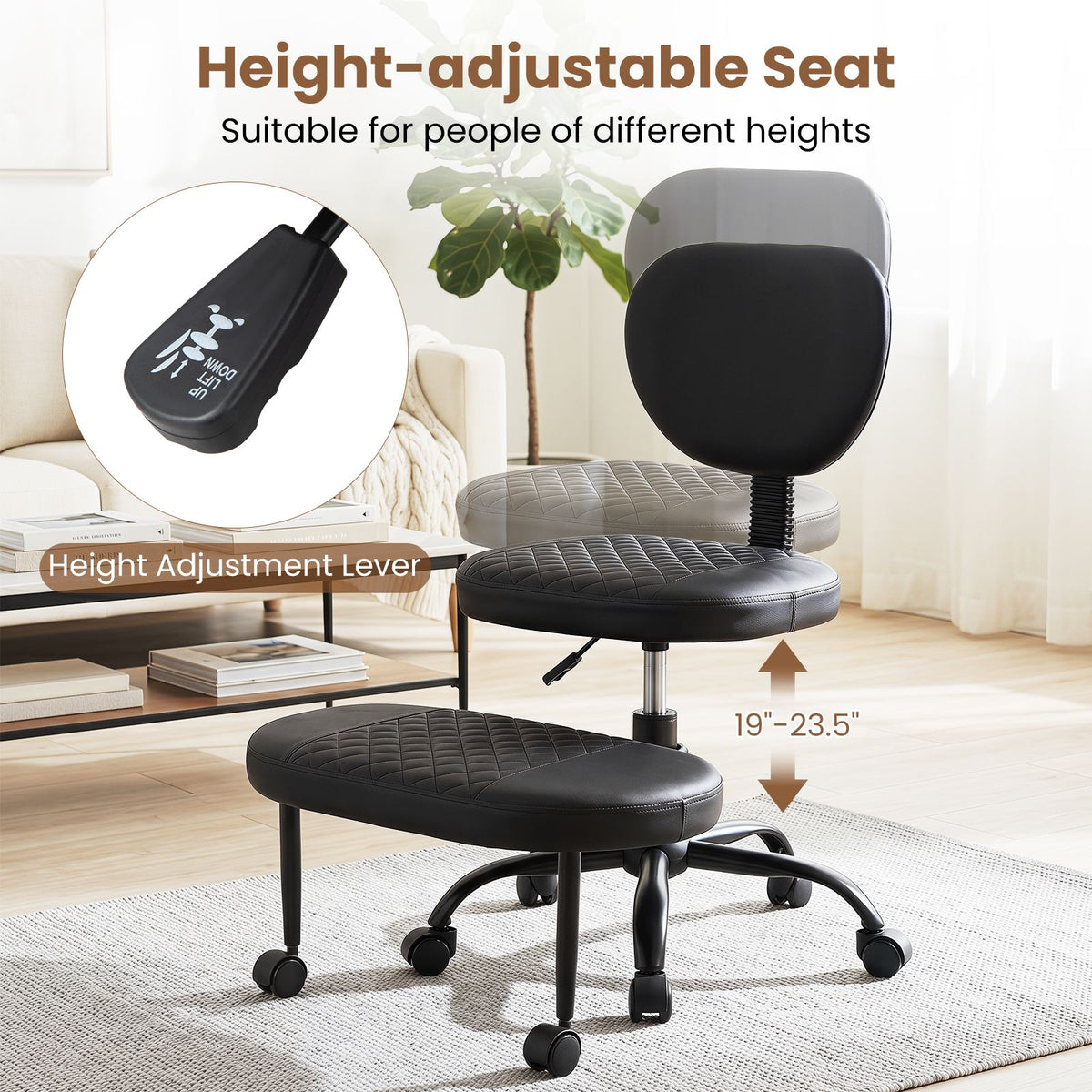 Ergonomic Cross Legged Office Chair with Wheels and Height Adjustable Seat