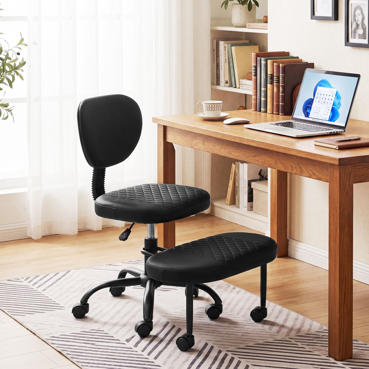 Ergonomic Cross Legged Office Chair with Wheels and Height Adjustable Seat