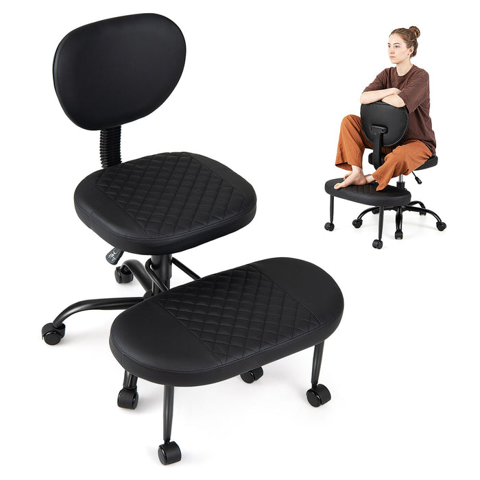 Ergonomic Cross Legged Office Chair with Wheels and Height Adjustable Seat