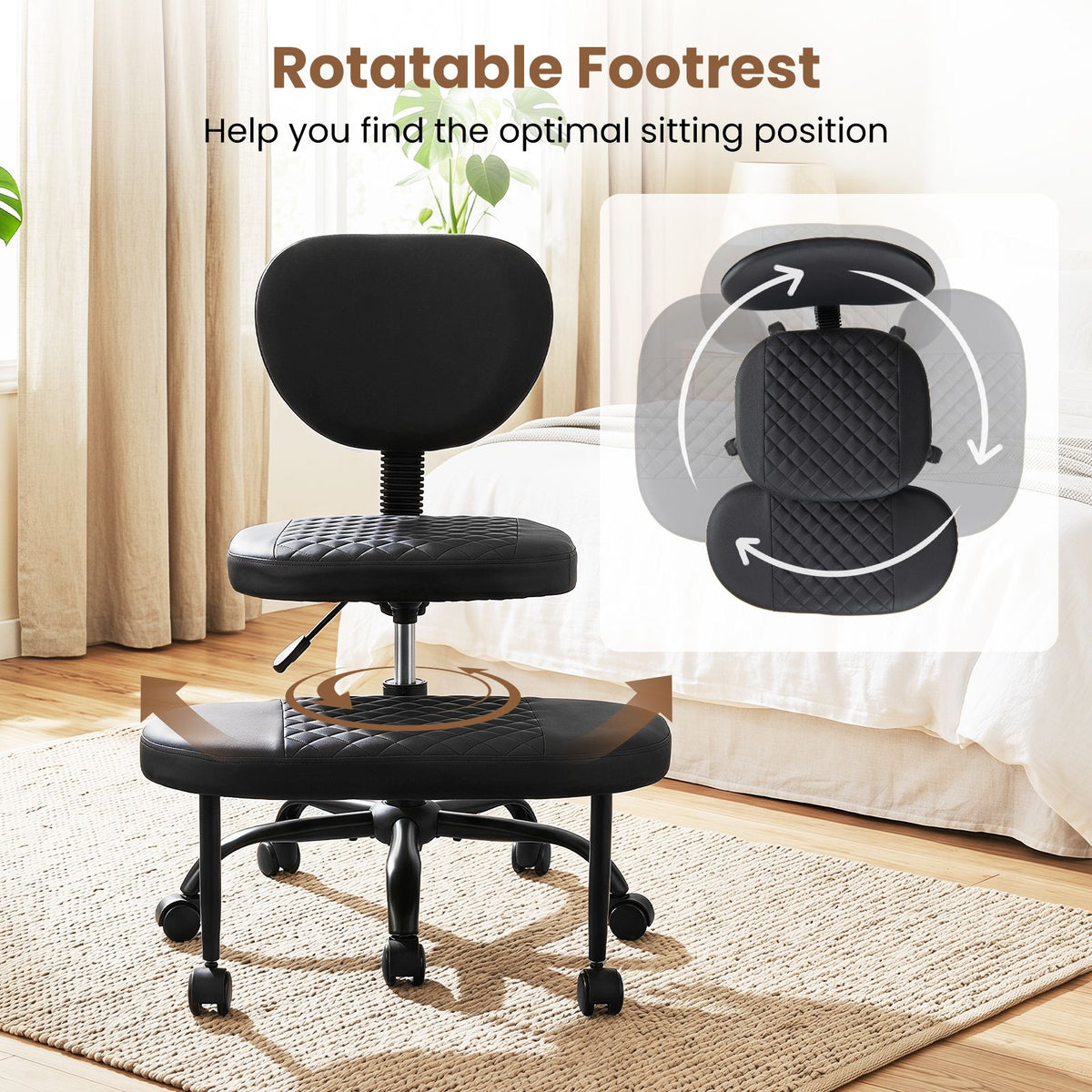 Ergonomic Cross Legged Office Chair with Wheels and Height Adjustable Seat