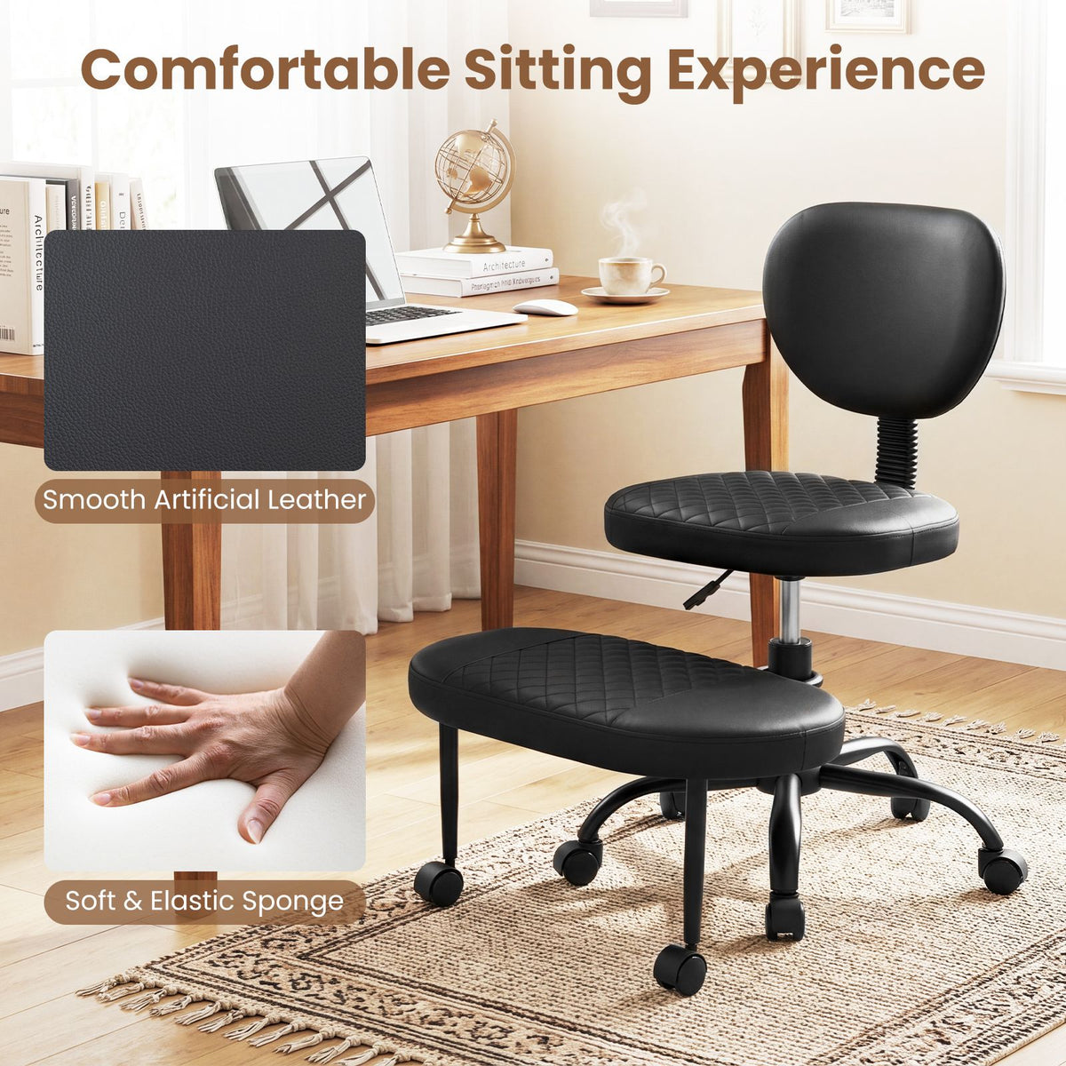 Ergonomic Cross Legged Office Chair with Wheels and Height Adjustable Seat