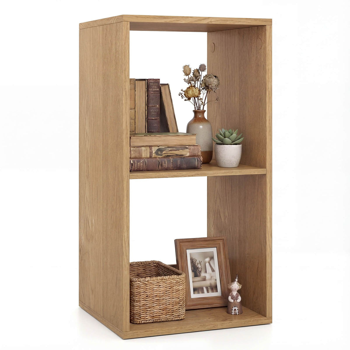 Open Back 2-tier Bookshelf 2-Cube Bookcase Home Free-standing Storage Unit