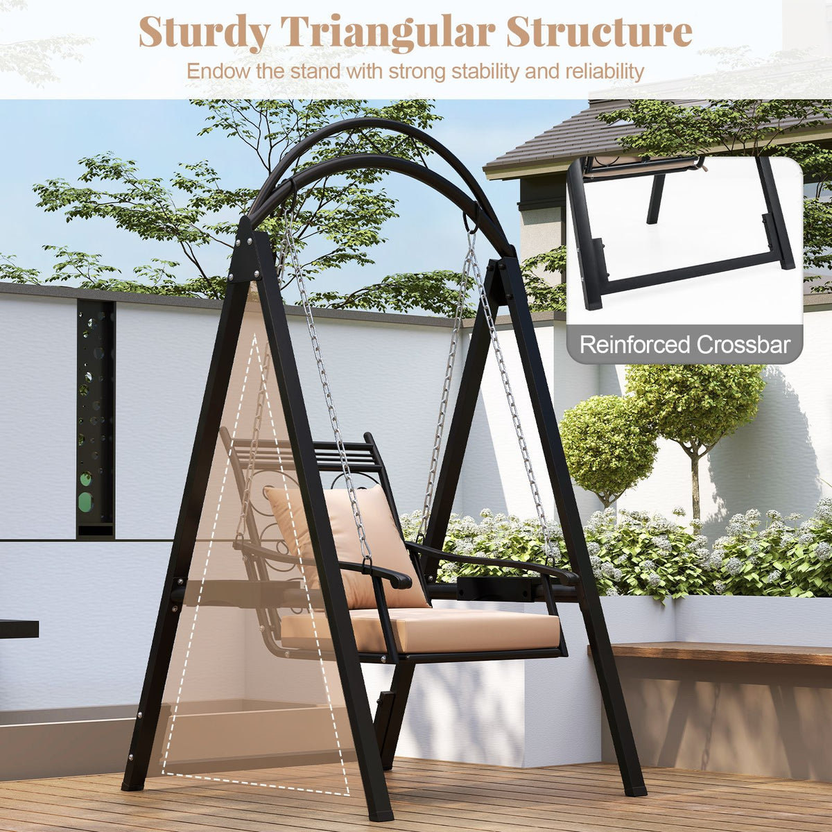 Outdoor Porch Swing Removable Cushions and Side Tables for Garden Balcony Poolside