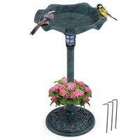 Outdoor Solar Bird Bath Standing Pedestal with Feeder and Lamp for Garden