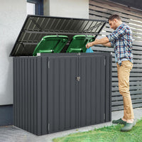 Outdoor Trash Can Storage Shed with Double Openings 2 Doors and Galvanized Frame