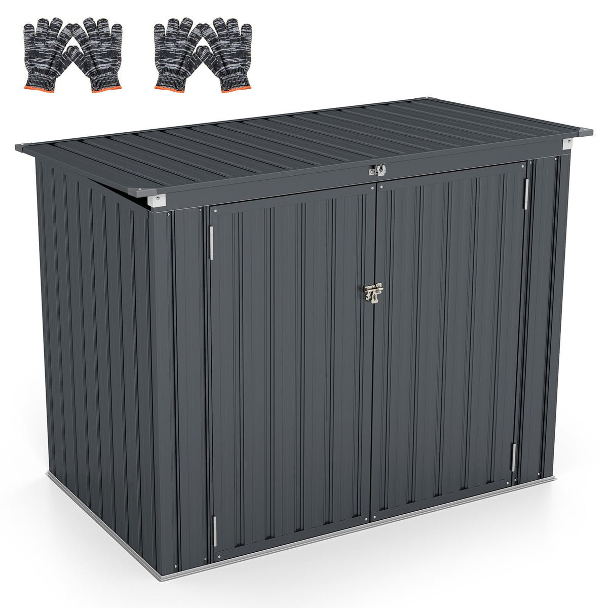 Outdoor Trash Can Storage Shed with Double Openings 2 Doors and Galvanized Frame