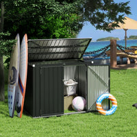 Outdoor Trash Can Storage Shed with Double Openings 2 Doors and Galvanized Frame
