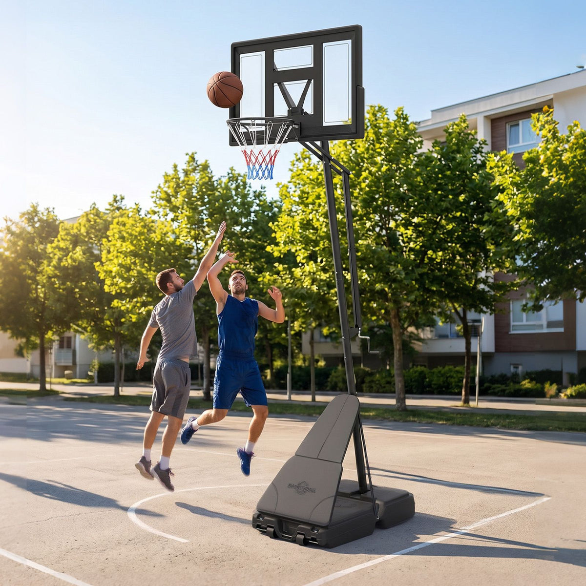 2.35-3.05 m Adjustable Basketball Hoop with Backboard and Portable Wheels