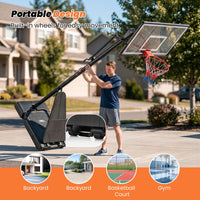 2.35-3.05 m Adjustable Basketball Hoop with Backboard and Portable Wheels