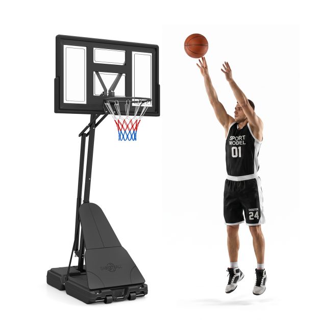 2.35-3.05 m Adjustable Basketball Hoop with Backboard and Portable Wheels