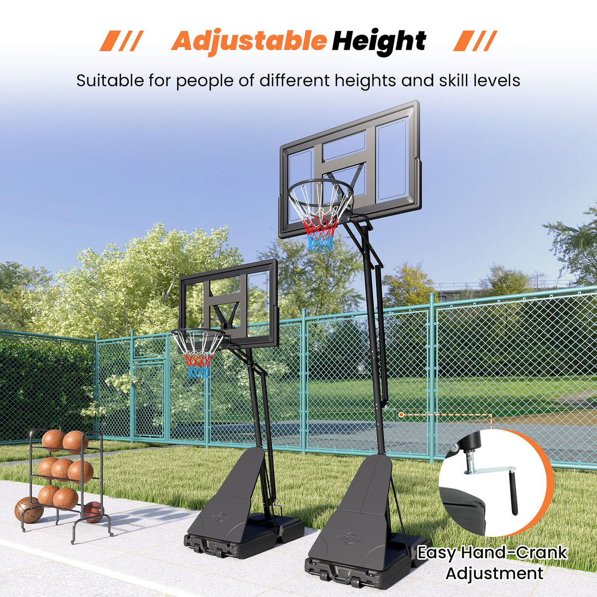2.35-3.05 m Adjustable Basketball Hoop with Backboard and Portable Wheels