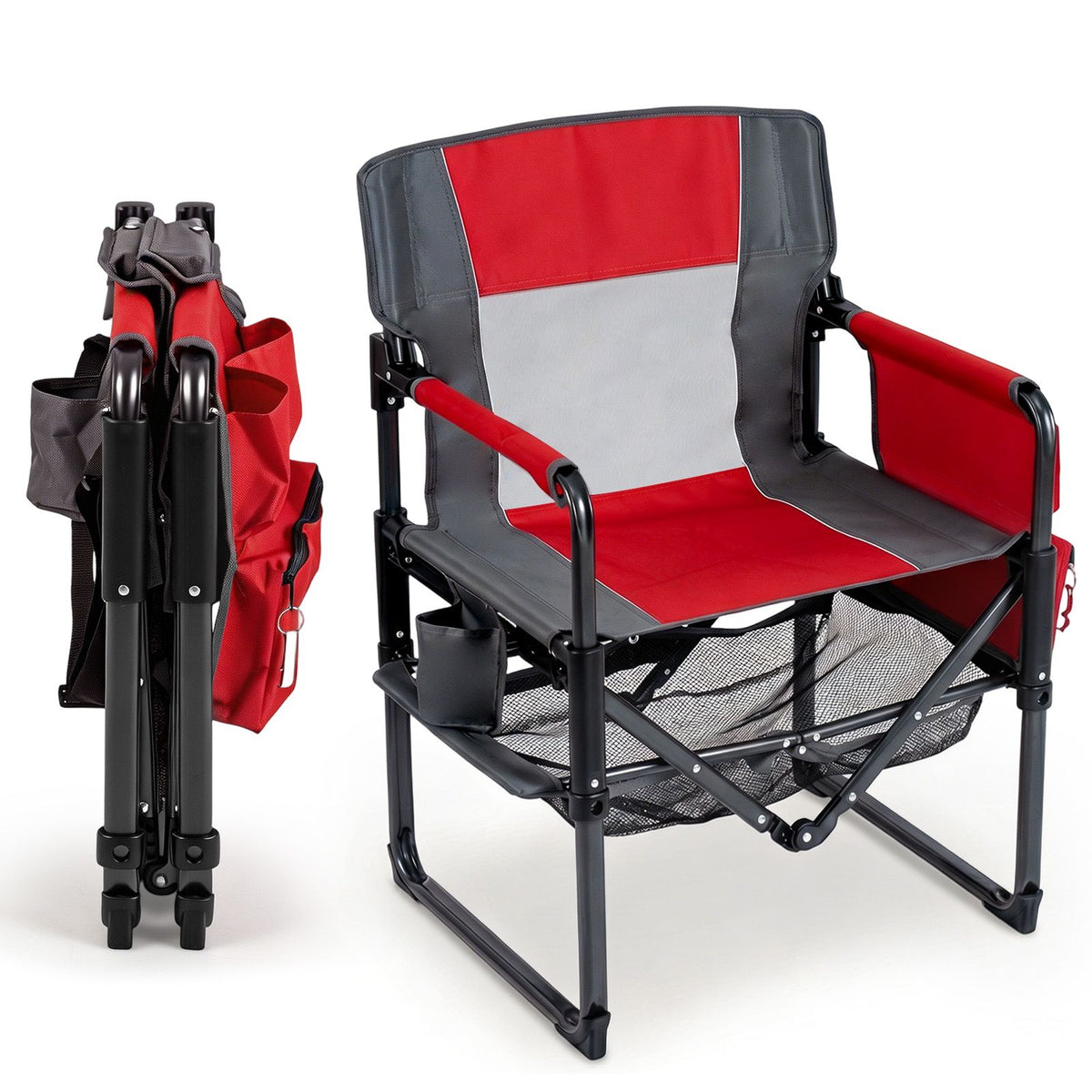 Heavy Duty Camping Chair with Cup Holder Side Pocket and Shelf for Adults