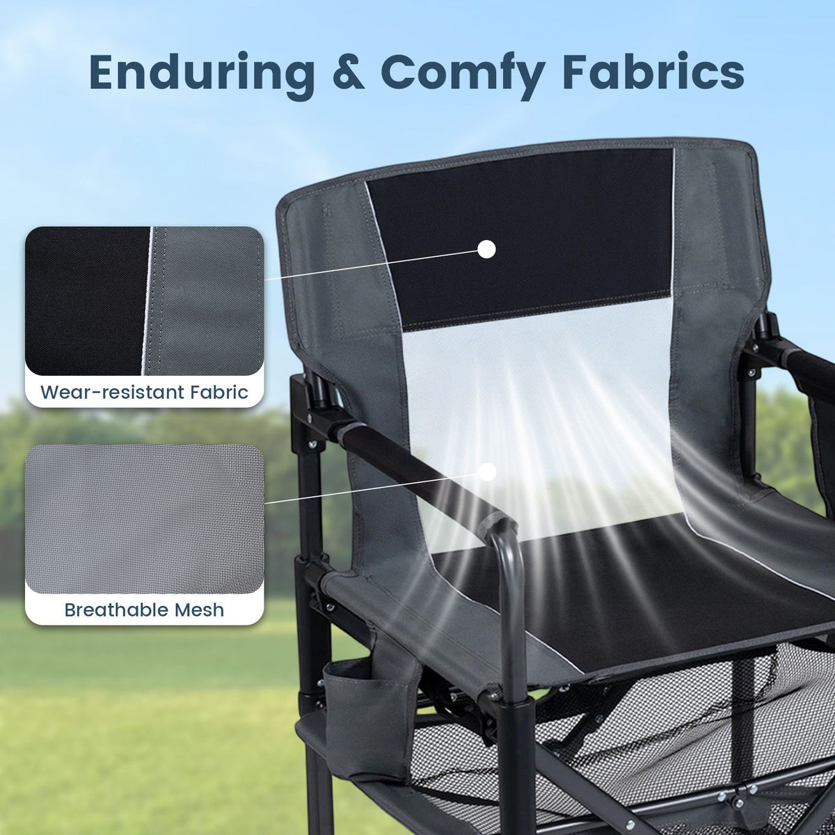Heavy Duty Camping Chair with Cup Holder Side Pocket and Shelf for Adults