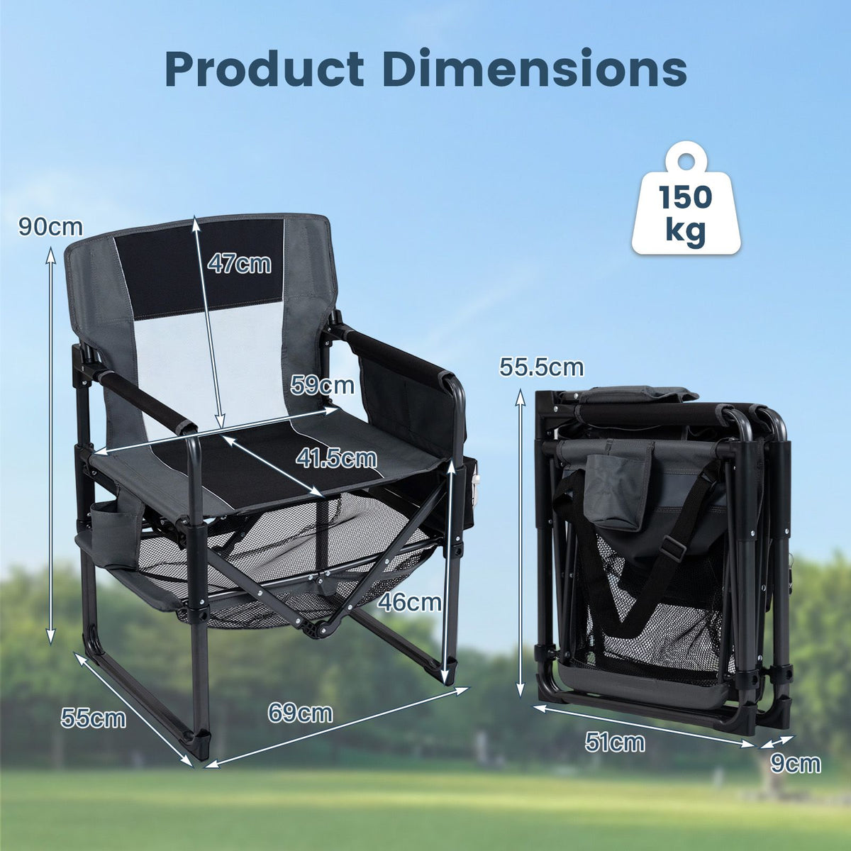 Heavy Duty Camping Chair with Cup Holder Side Pocket and Shelf for Adults