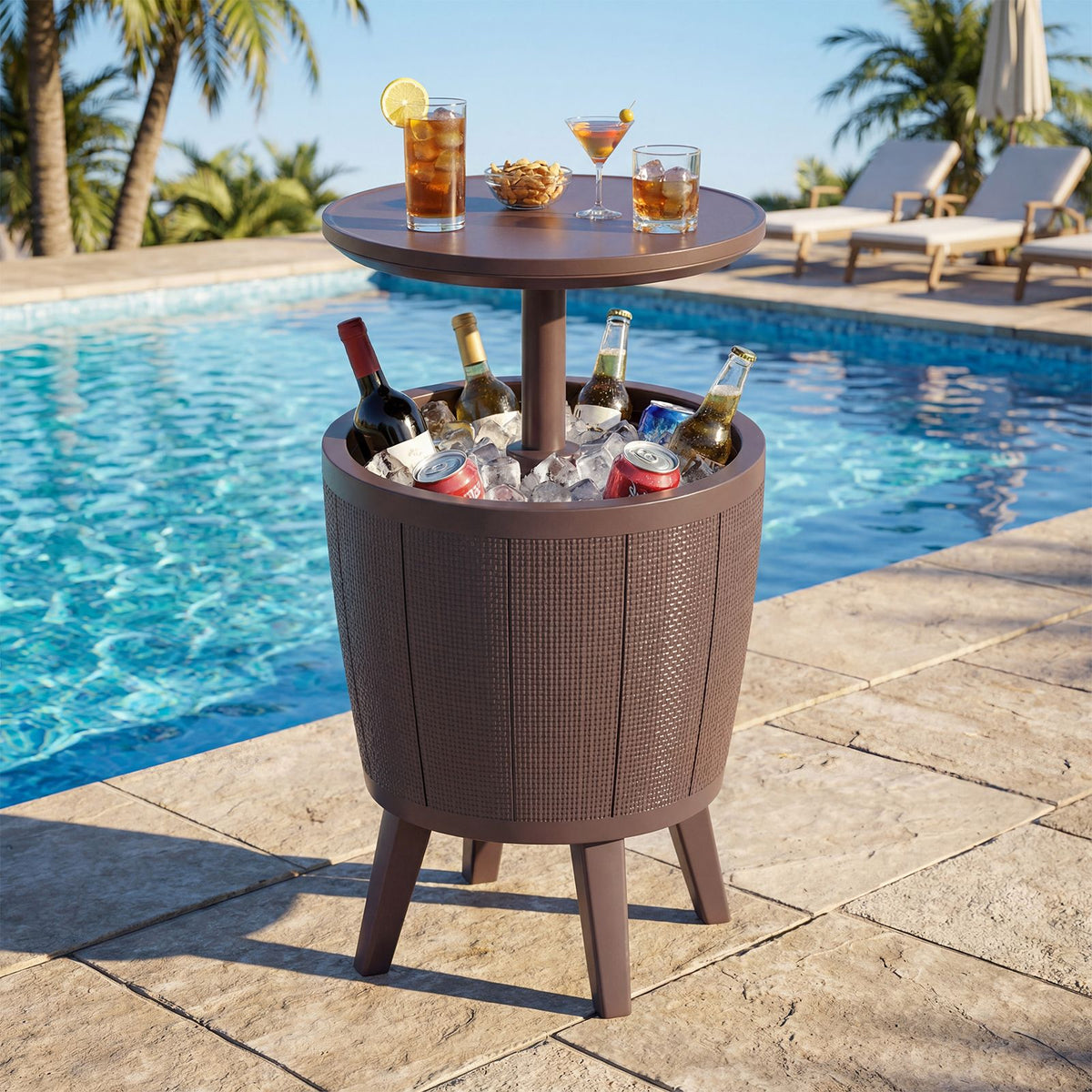 Outdoor Cool Cocktail Bar Table with Lift-Top and Drainage Plug