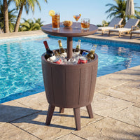 Outdoor Cool Cocktail Bar Table with Lift-Top and Drainage Plug