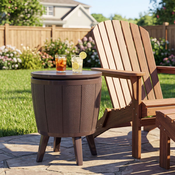 Outdoor Cool Cocktail Bar Table with Lift-Top and Drainage Plug