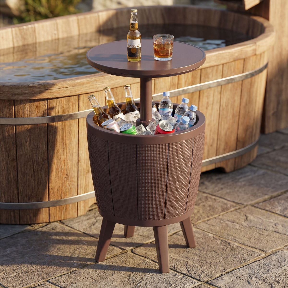 Outdoor Cool Cocktail Bar Table with Lift-Top and Drainage Plug