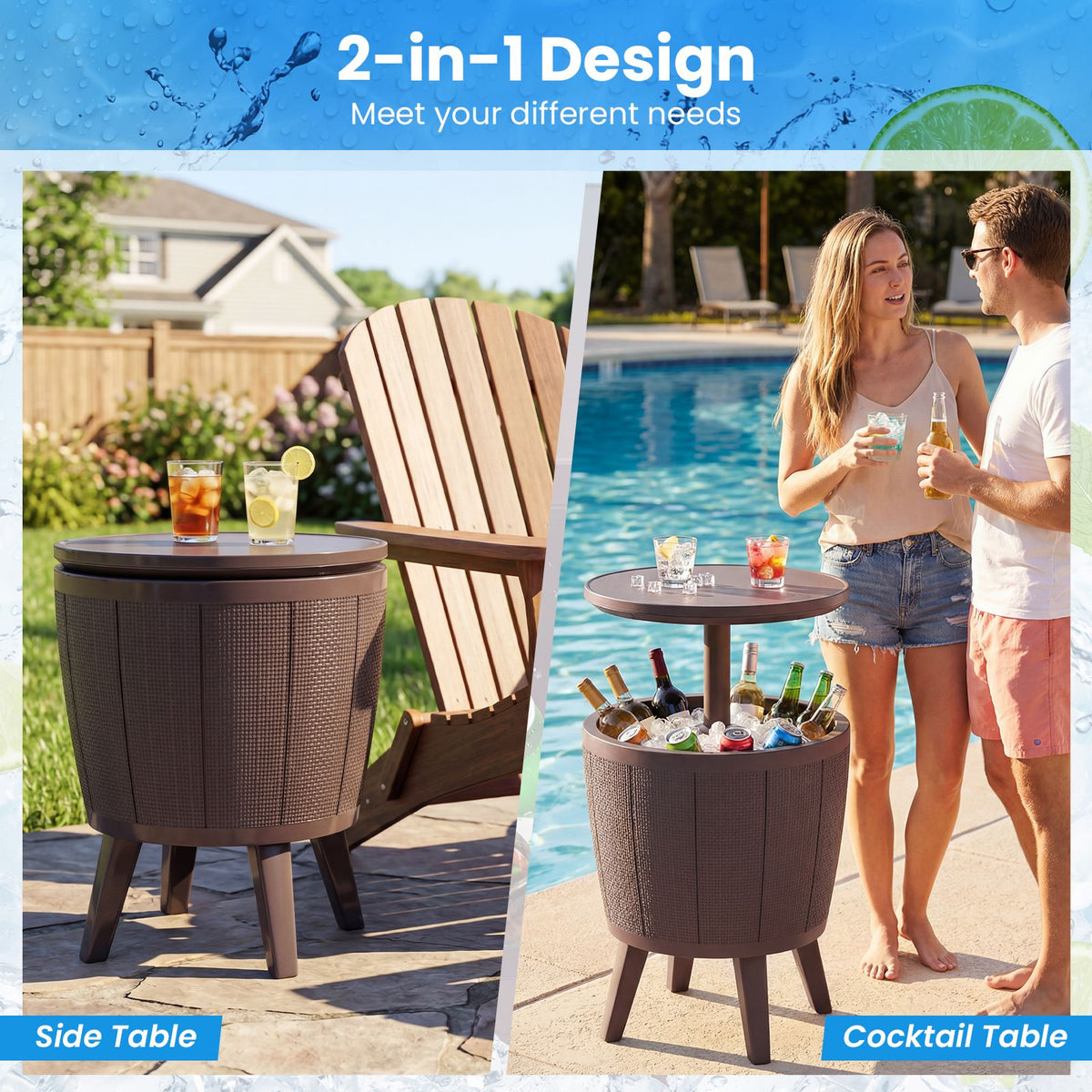 Outdoor Cool Cocktail Bar Table with Lift-Top and Drainage Plug