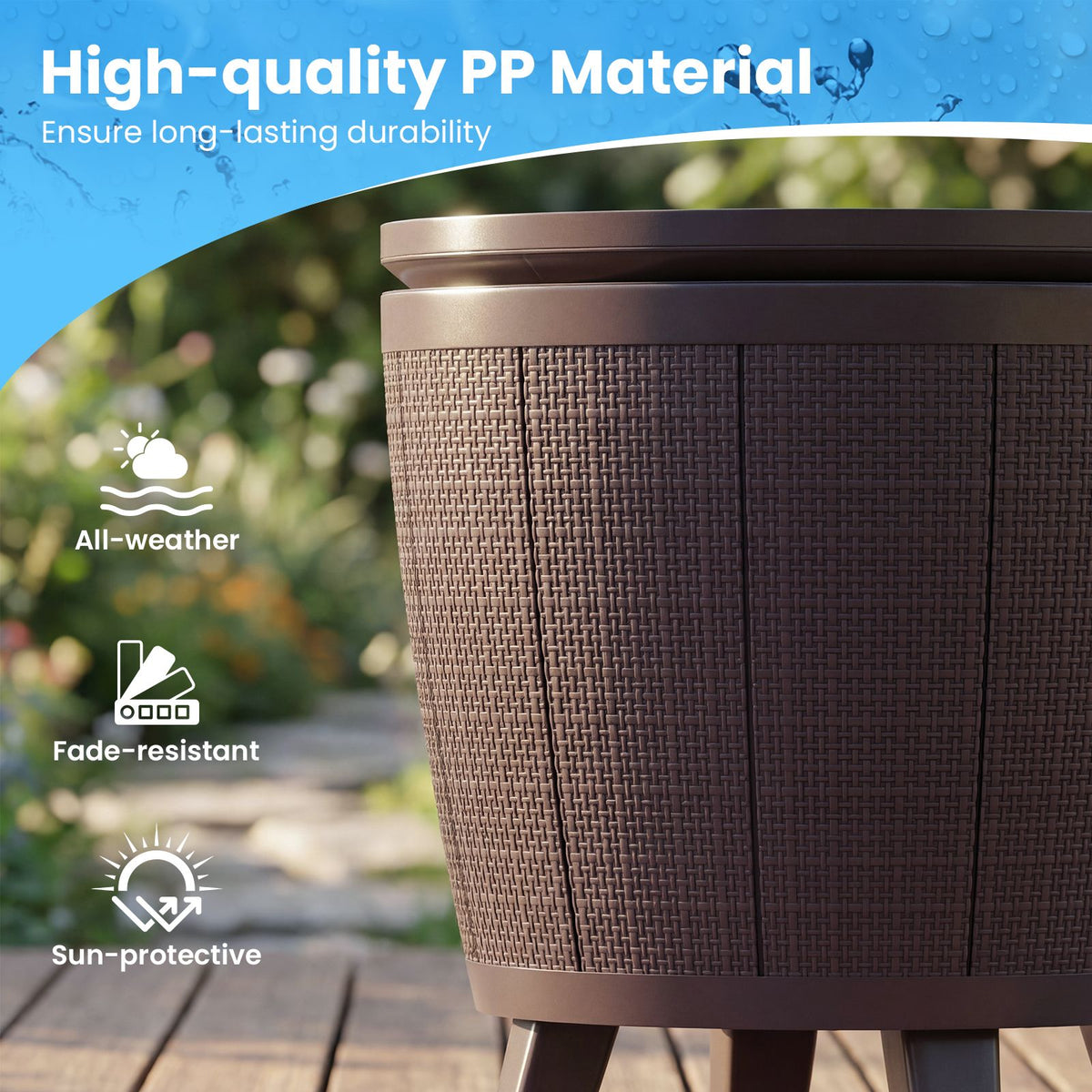 Outdoor Cool Cocktail Bar Table with Lift-Top and Drainage Plug