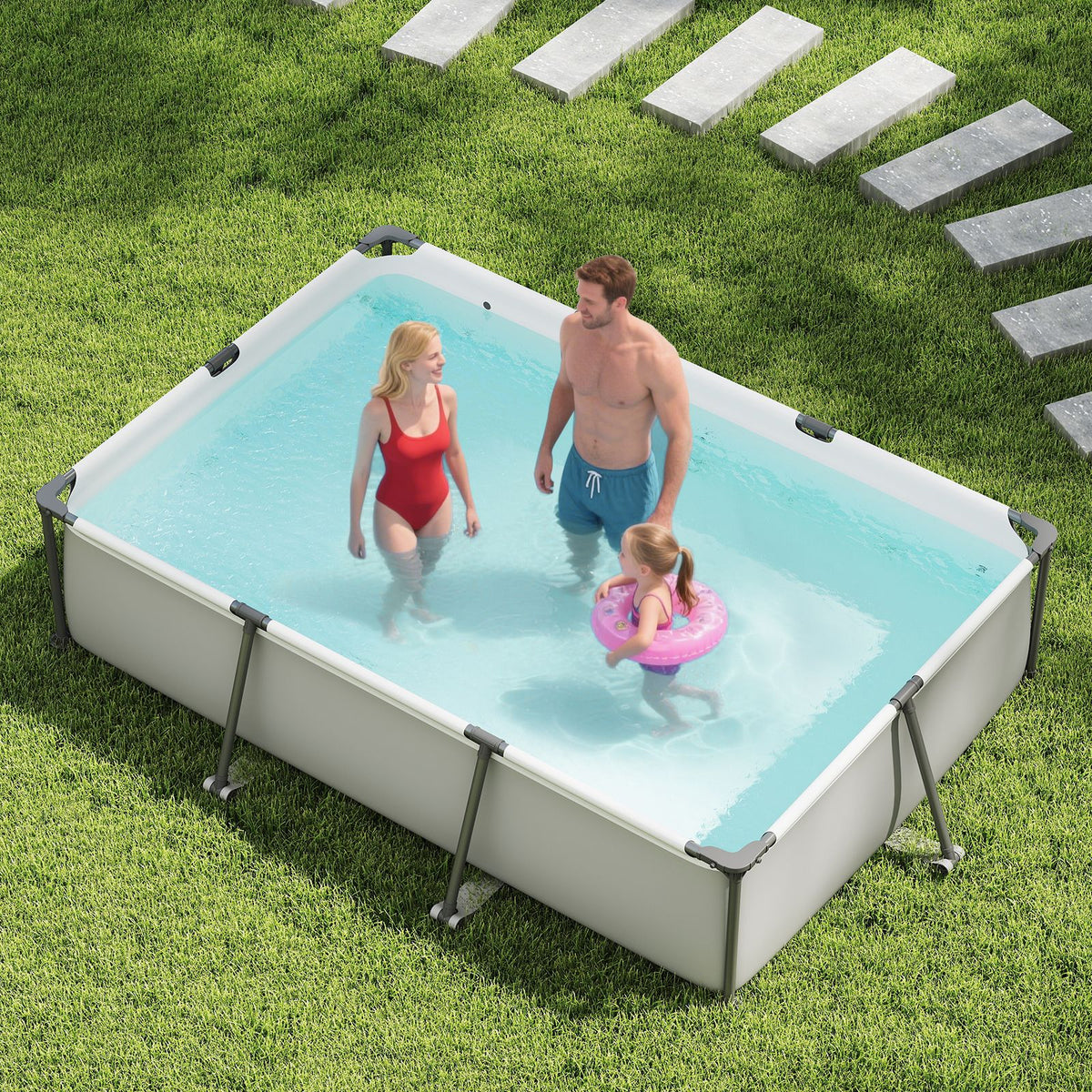 Outdoor Family Swimming Pool with Metal Frame and Multi-layer PVC