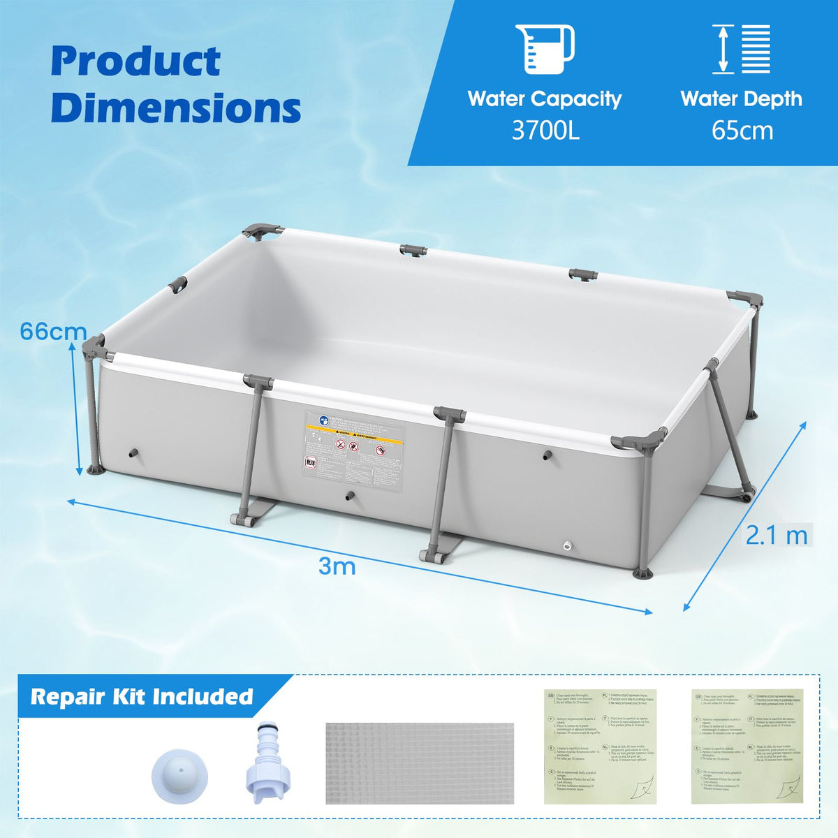 Outdoor Family Swimming Pool with Metal Frame and Multi-layer PVC