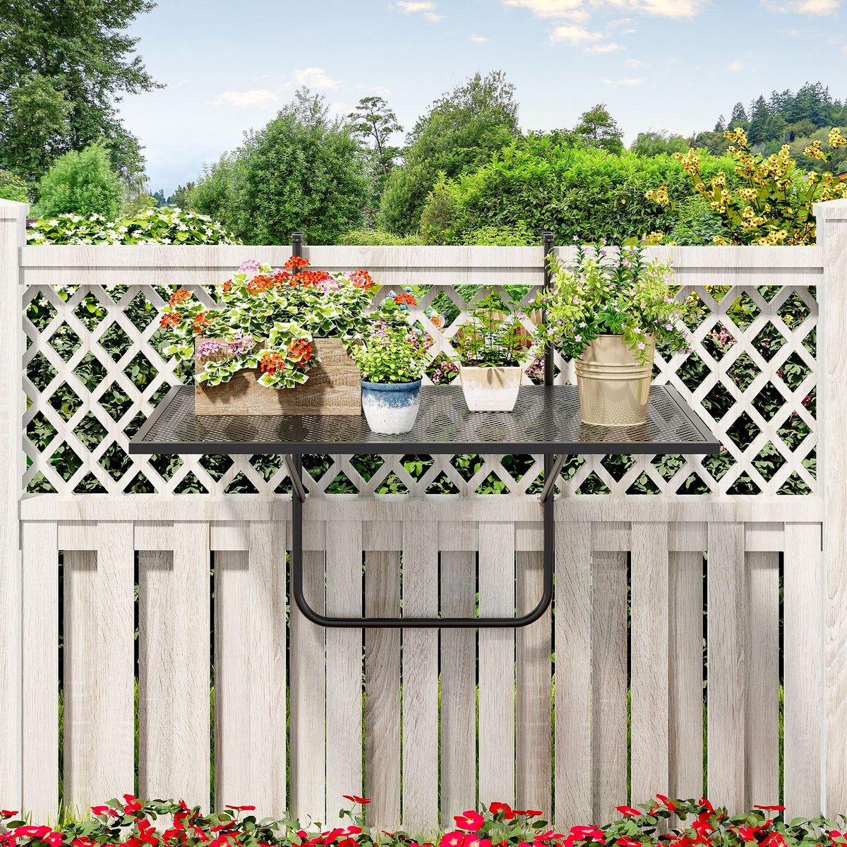 Outdoor Folding Balcony Railing Table with Metal Frame