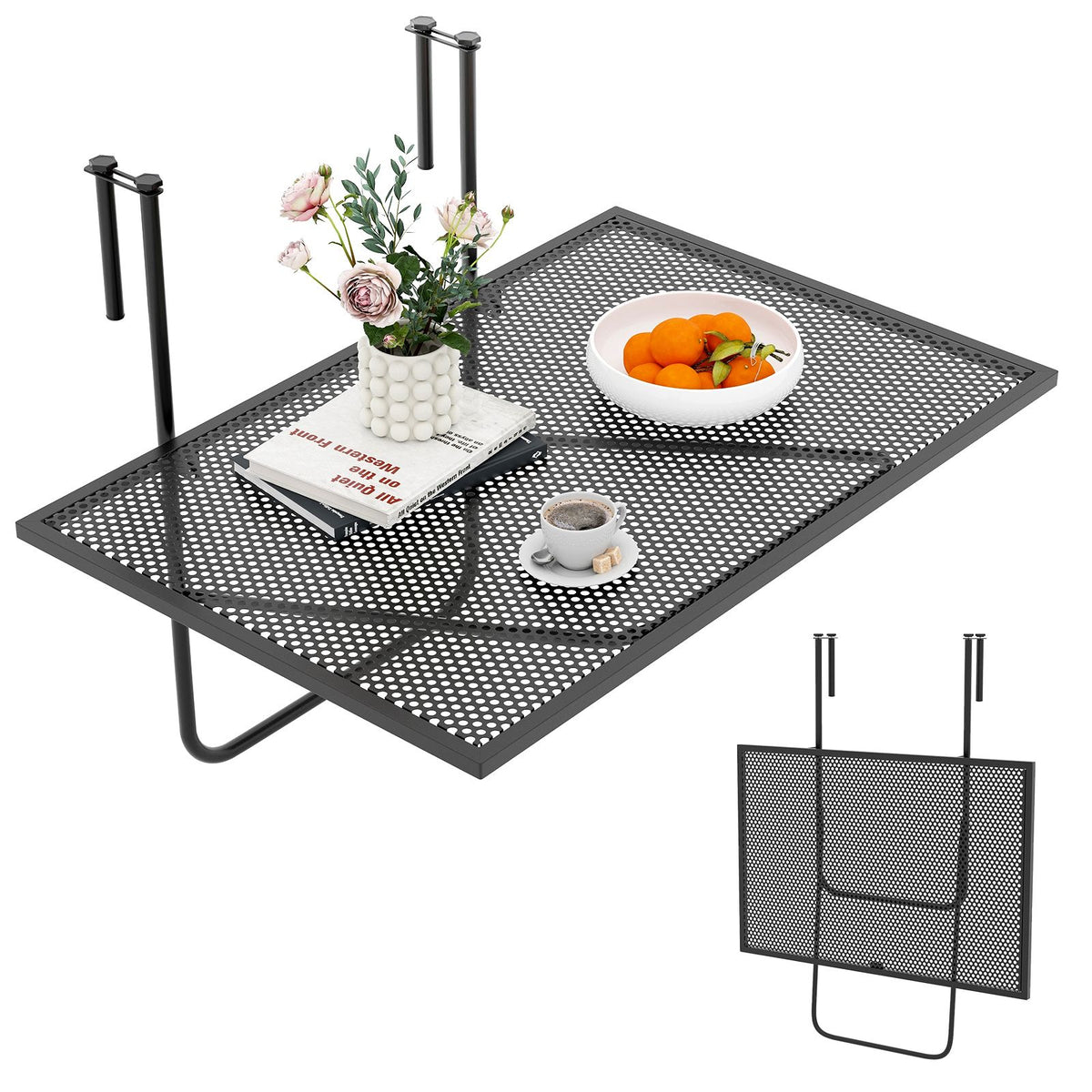 Outdoor Folding Balcony Railing Table with Metal Frame