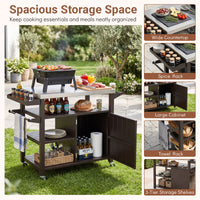 Outdoor Grill Cart with Storage Cabinet Shelves and Stainless Steel Top