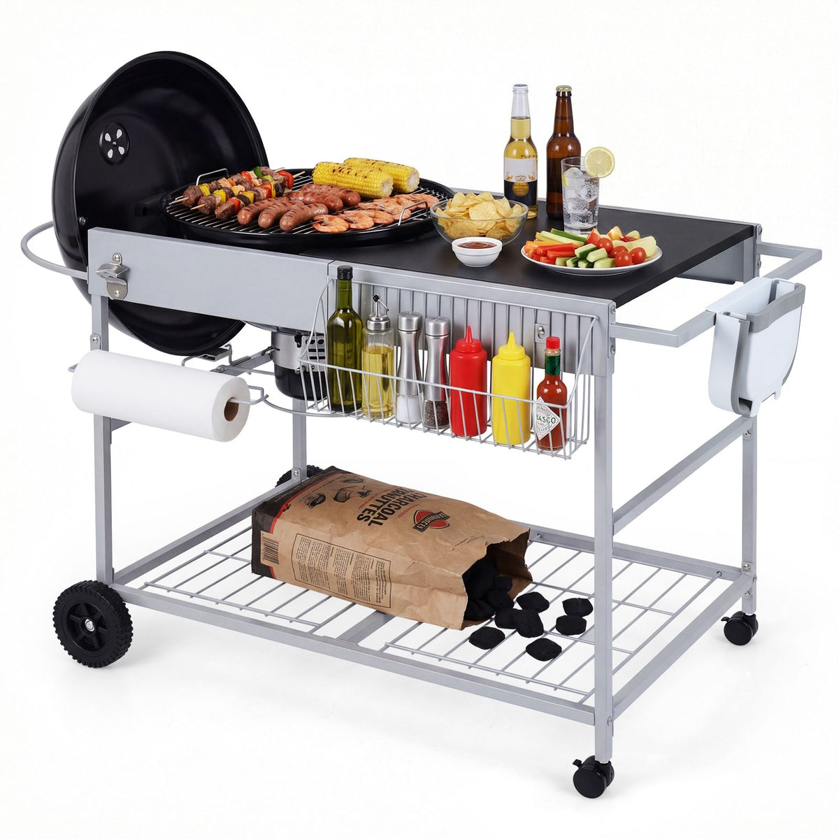 Outdoor Grill Table with Wire Rack for 46/56cm Kettle Charcoal Grill