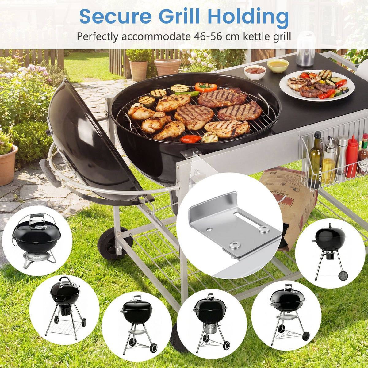 Outdoor Grill Table with Wire Rack for 46/56cm Kettle Charcoal Grill