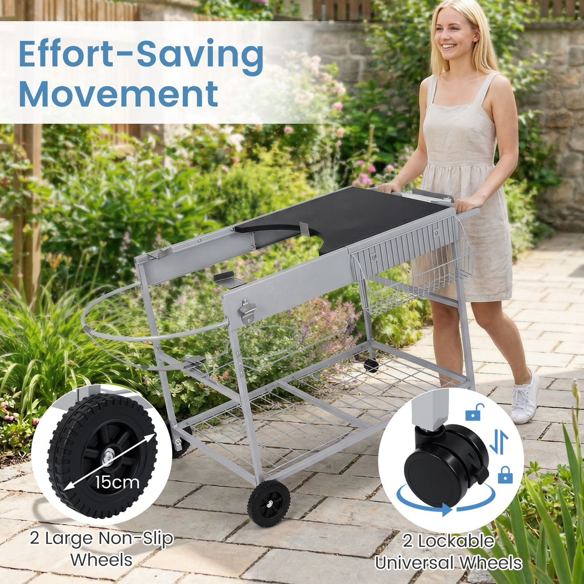 Outdoor Grill Table with Wire Rack for 46/56cm Kettle Charcoal Grill