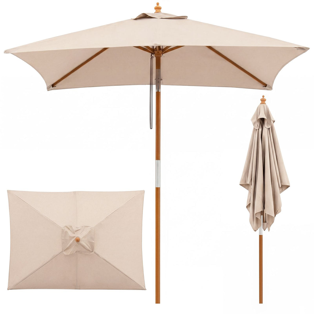 Rectangular Patio Umbrella with 3 Heights Push Button Tilt and Pulley Lift
