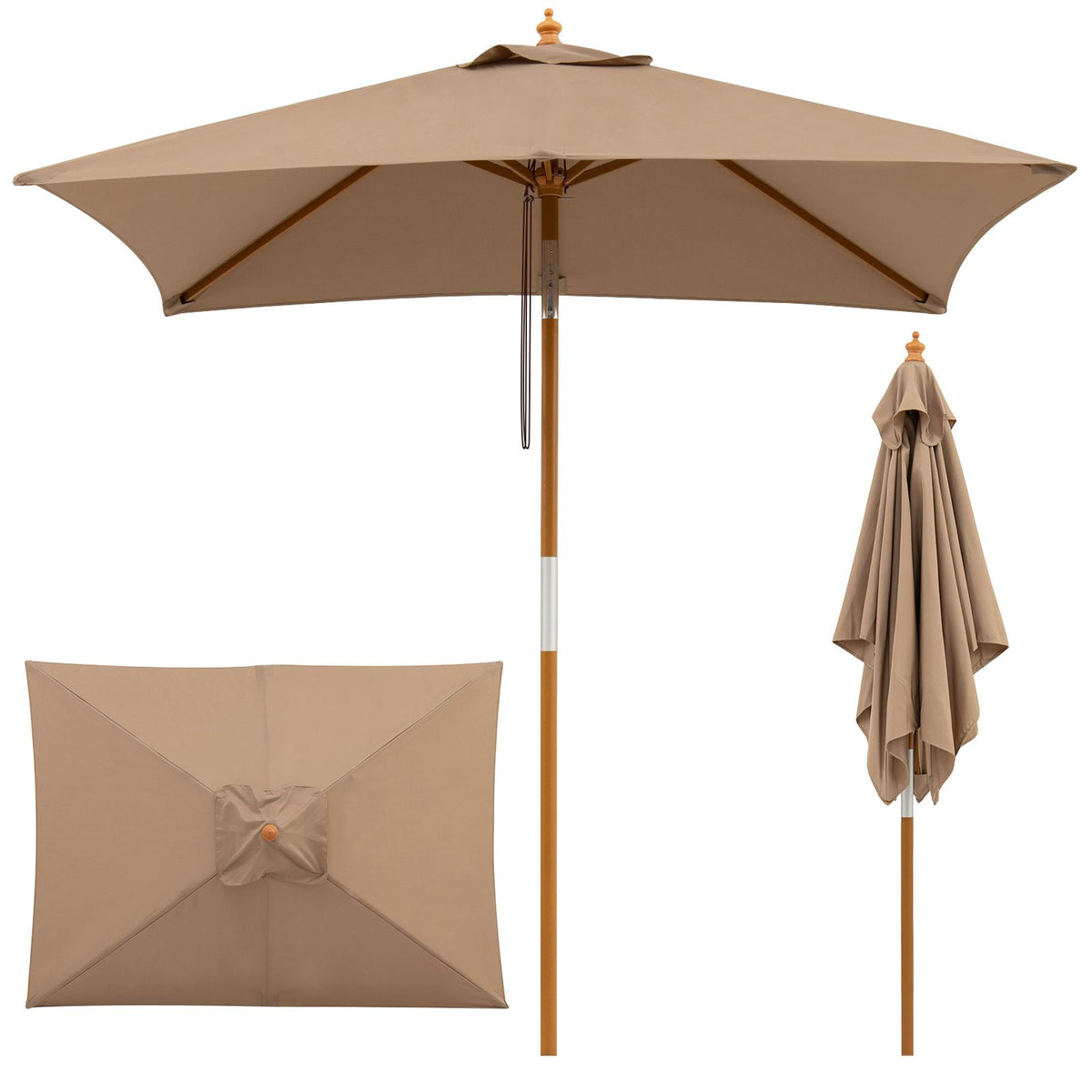 Rectangular Patio Umbrella with 3 Heights Push Button Tilt and Pulley Lift