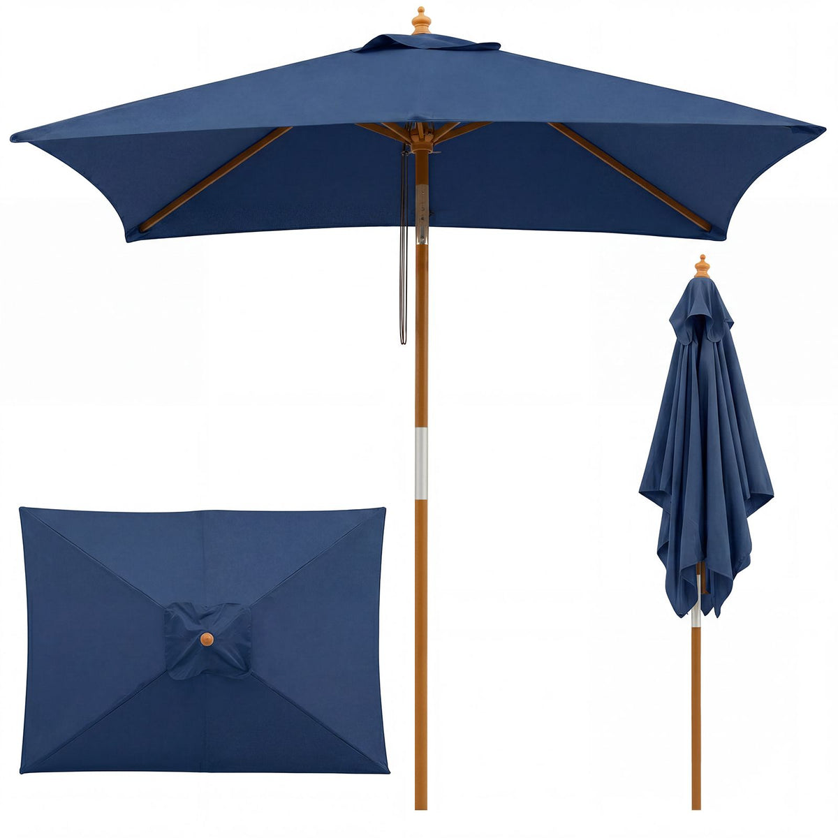 Rectangular Patio Umbrella with 3 Heights Push Button Tilt and Pulley Lift