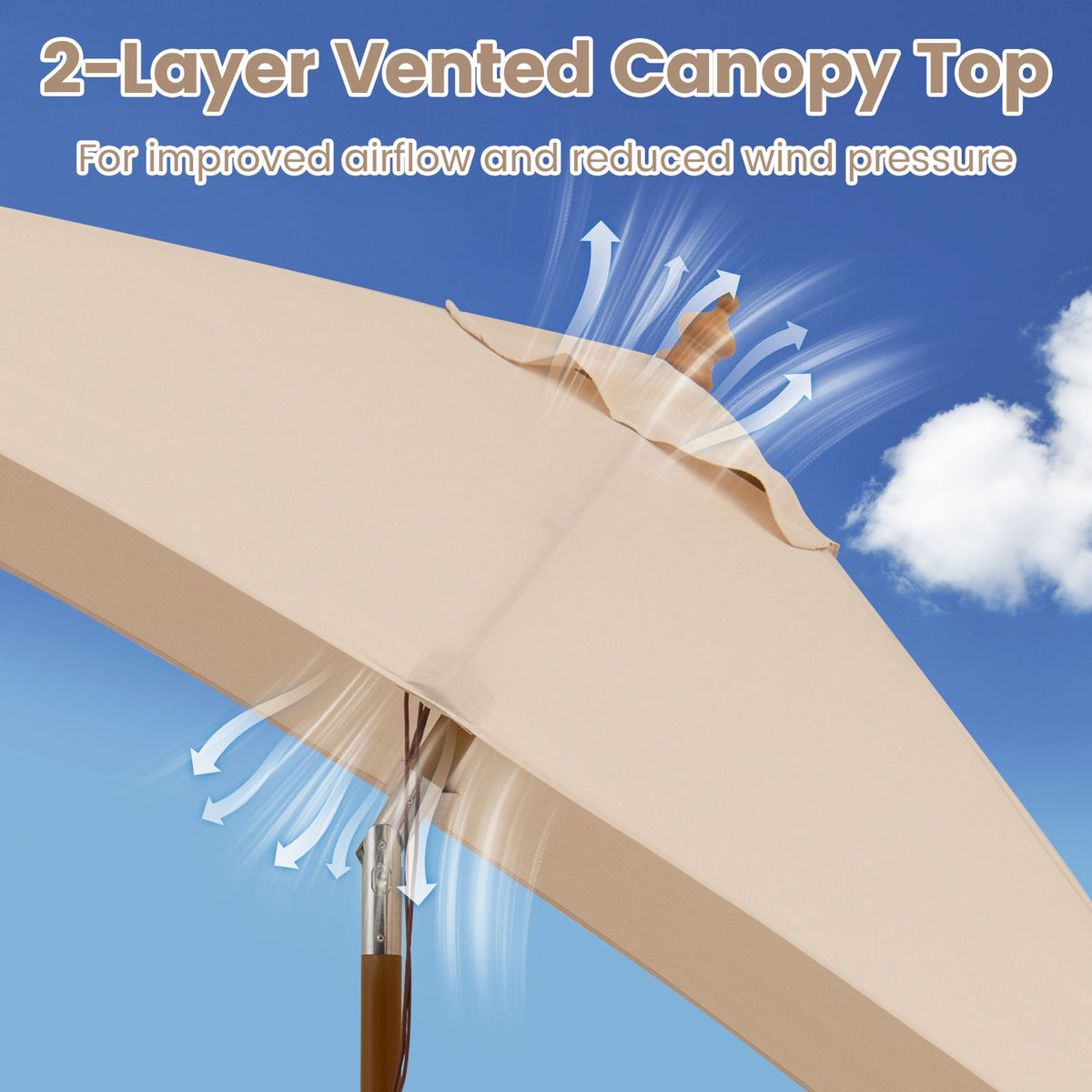 Rectangular Patio Umbrella with 3 Heights Push Button Tilt and Pulley Lift
