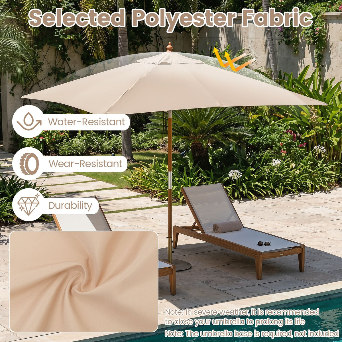 Rectangular Patio Umbrella with 3 Heights Push Button Tilt and Pulley Lift