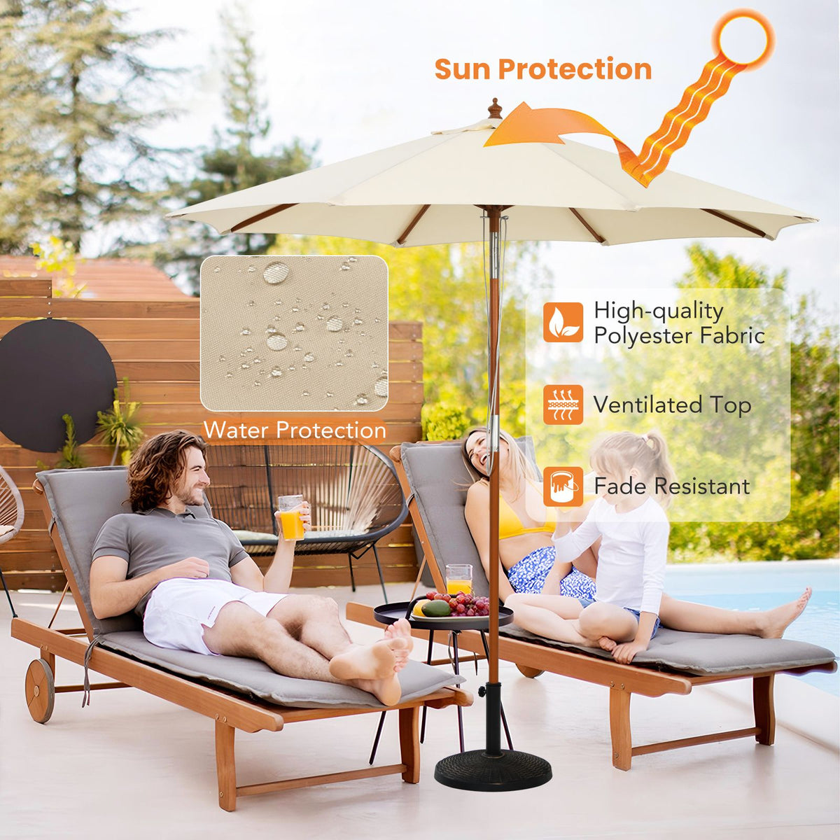 2.7M/3M Outdoor Patio Umbrella with 8 Ribs and Air Vent