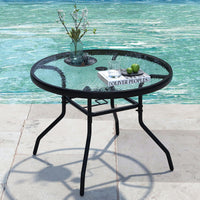 Outdoor Round Bistro Table with Tempered Glass Top and 4.2cm Umbrella Hole