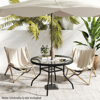 Outdoor Round Bistro Table with Tempered Glass Top and 4.2cm Umbrella Hole
